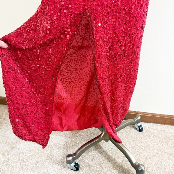 Vintage Laurence Kazar Red Sequin Full Length Dress Size S/M Racerback Crew Neck - Picture 7 of 10